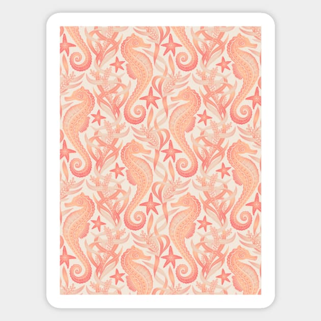 Sweet Seahorses and Starfish Pattern in Peach Sticker by micklyn